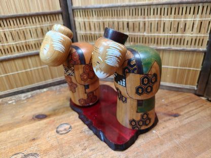 Vintage Japanese Kokeshi Doll Set Signed Hand-Carved Folk Art