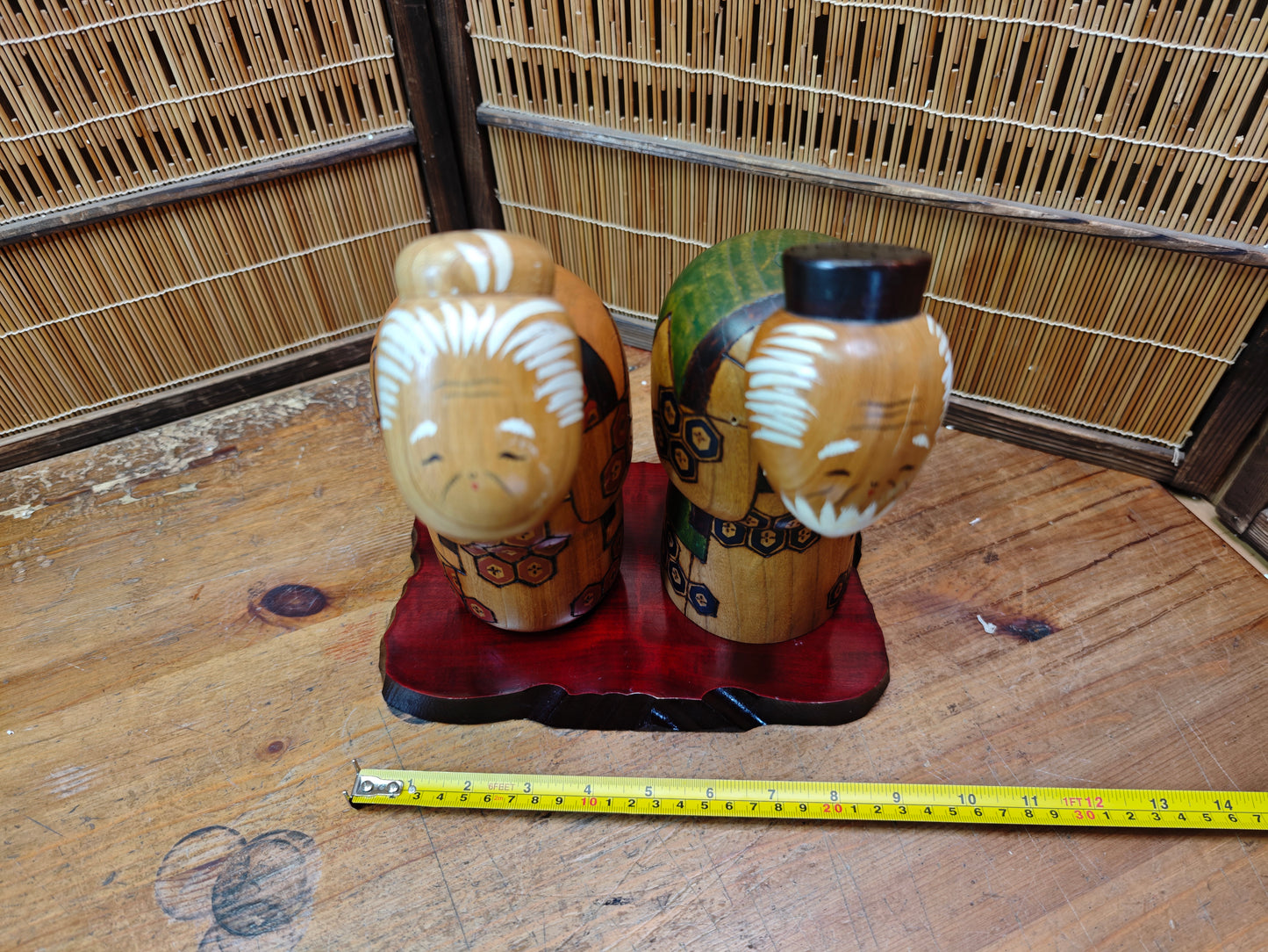Vintage Japanese Kokeshi Doll Set Signed Hand-Carved Folk Art