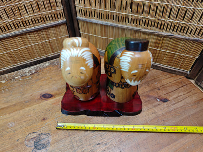 Vintage Japanese Kokeshi Doll Set Signed Hand-Carved Folk Art