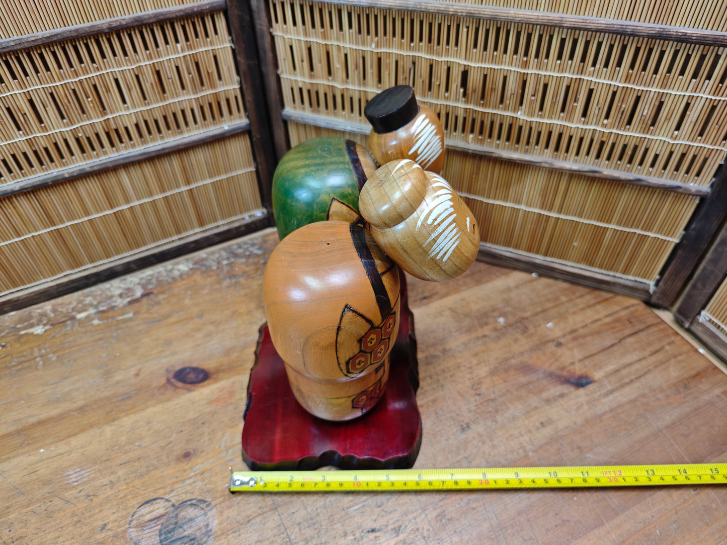 Vintage Japanese Kokeshi Doll Set Signed Hand-Carved Folk Art