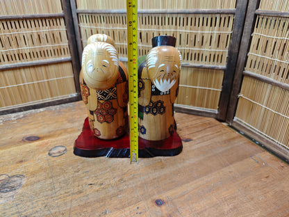 Vintage Japanese Kokeshi Doll Set Signed Hand-Carved Folk Art