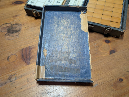 Vintage Japanese Mahjong Game Set Resin Bamboo Tiles Wooden Case