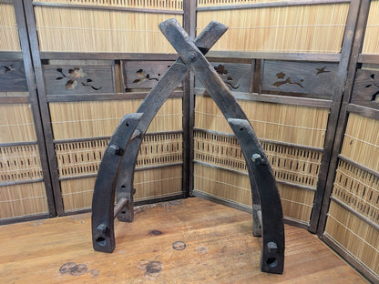 Authentic 1950s Japanese Wooden Farm Tool Frame Rustic Display Stand
