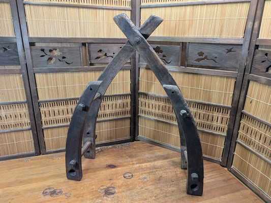 Authentic 1950s Japanese Wooden Farm Tool Frame Rustic Display Stand