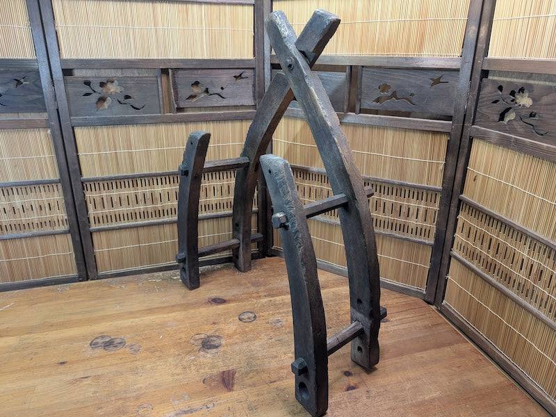 Authentic 1950s Japanese Wooden Farm Tool Frame Rustic Display Stand