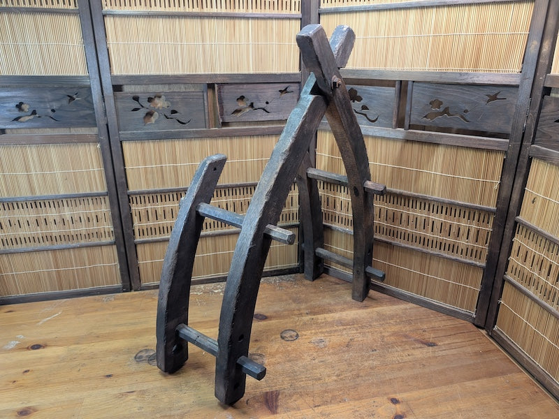 Authentic 1950s Japanese Wooden Farm Tool Frame Rustic Display Stand