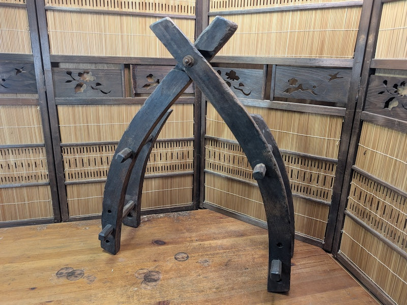 Authentic 1950s Japanese Wooden Farm Tool Frame Rustic Display Stand