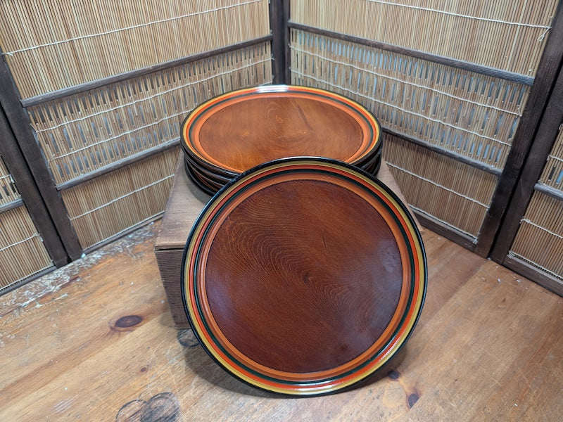 Vintage Japanese Obon Tray Set Lacquerware Food Serving Trays with Original Box