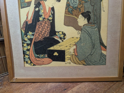 Vintage Japanese Some-mono Textile Print Bijin-ga Kyoto Dye Art Framed 1950s