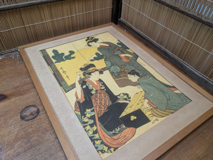 Vintage Japanese Some-mono Textile Print Bijin-ga Kyoto Dye Art Framed 1950s