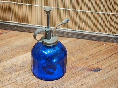 1960s Japanese Cobalt Blue Glass Plant Mister Brass Spray Bottle Decor
