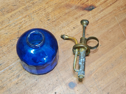 1960s Japanese Cobalt Blue Glass Plant Mister Brass Spray Bottle Decor