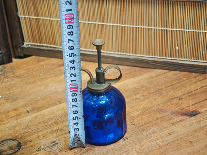 1960s Japanese Cobalt Blue Glass Plant Mister Brass Spray Bottle Decor