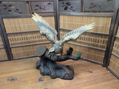 Vintage 1960s Japanese Cast Iron Eagle Taka Statue Samurai Symbol