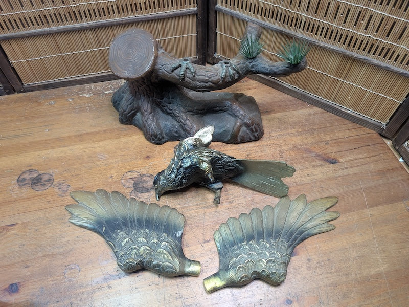 Vintage 1960s Japanese Cast Iron Eagle Taka Statue Samurai Symbol