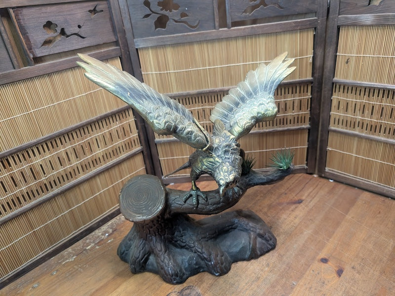 Vintage 1960s Japanese Cast Iron Eagle Taka Statue Samurai Symbol