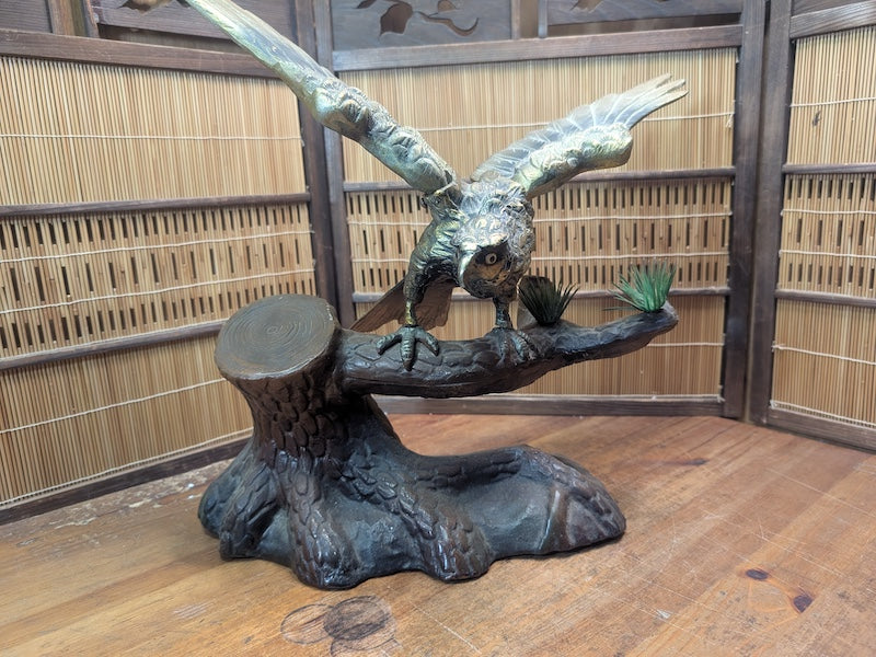 Vintage 1960s Japanese Cast Iron Eagle Taka Statue Samurai Symbol