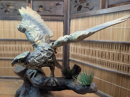 Vintage 1960s Japanese Cast Iron Eagle Taka Statue Samurai Symbol