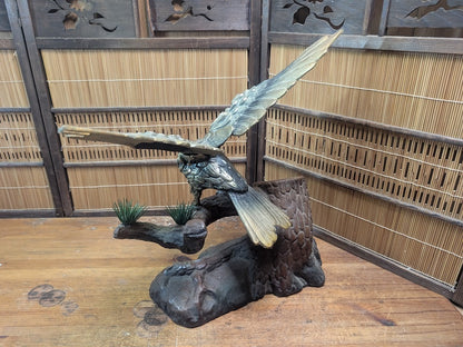 Vintage 1960s Japanese Cast Iron Eagle Taka Statue Samurai Symbol
