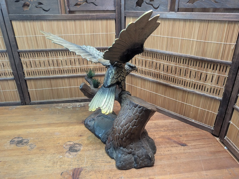 Vintage 1960s Japanese Cast Iron Eagle Taka Statue Samurai Symbol