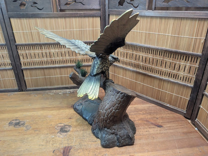 Vintage 1960s Japanese Cast Iron Eagle Taka Statue Samurai Symbol