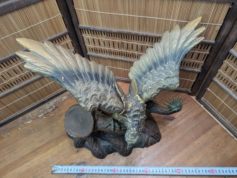 Vintage 1960s Japanese Cast Iron Eagle Taka Statue Samurai Symbol