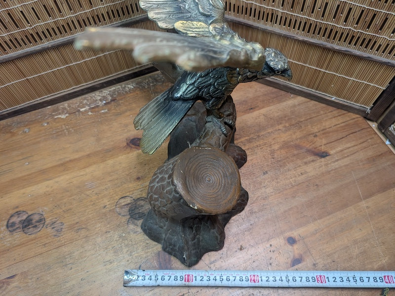 Vintage 1960s Japanese Cast Iron Eagle Taka Statue Samurai Symbol