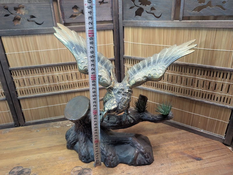 Vintage 1960s Japanese Cast Iron Eagle Taka Statue Samurai Symbol