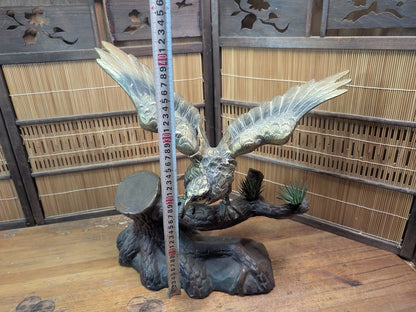Vintage 1960s Japanese Cast Iron Eagle Taka Statue Samurai Symbol
