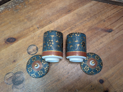 Vintage Kutani Ware Tea Cups Set 1960s Japanese Yunomi with Lids