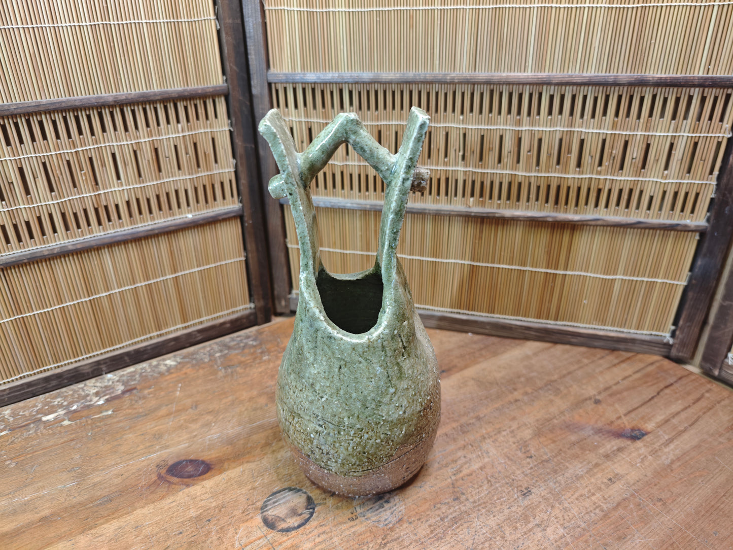 Japanese Bizen Ware Ikebana Vase Vintage Ash Fired Pottery Japan