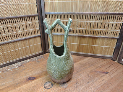 Japanese Bizen Ware Ikebana Vase Vintage Ash Fired Pottery Japan