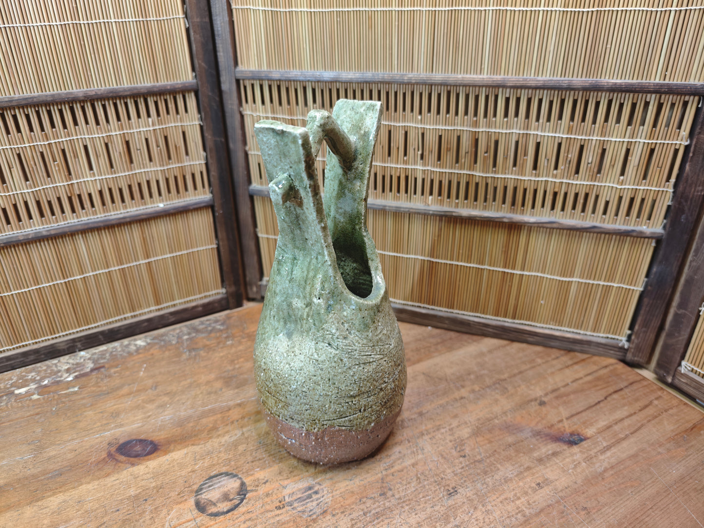 Japanese Bizen Ware Ikebana Vase Vintage Ash Fired Pottery Japan