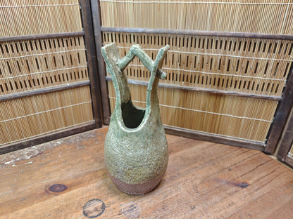 Japanese Bizen Ware Ikebana Vase Vintage Ash Fired Pottery Japan