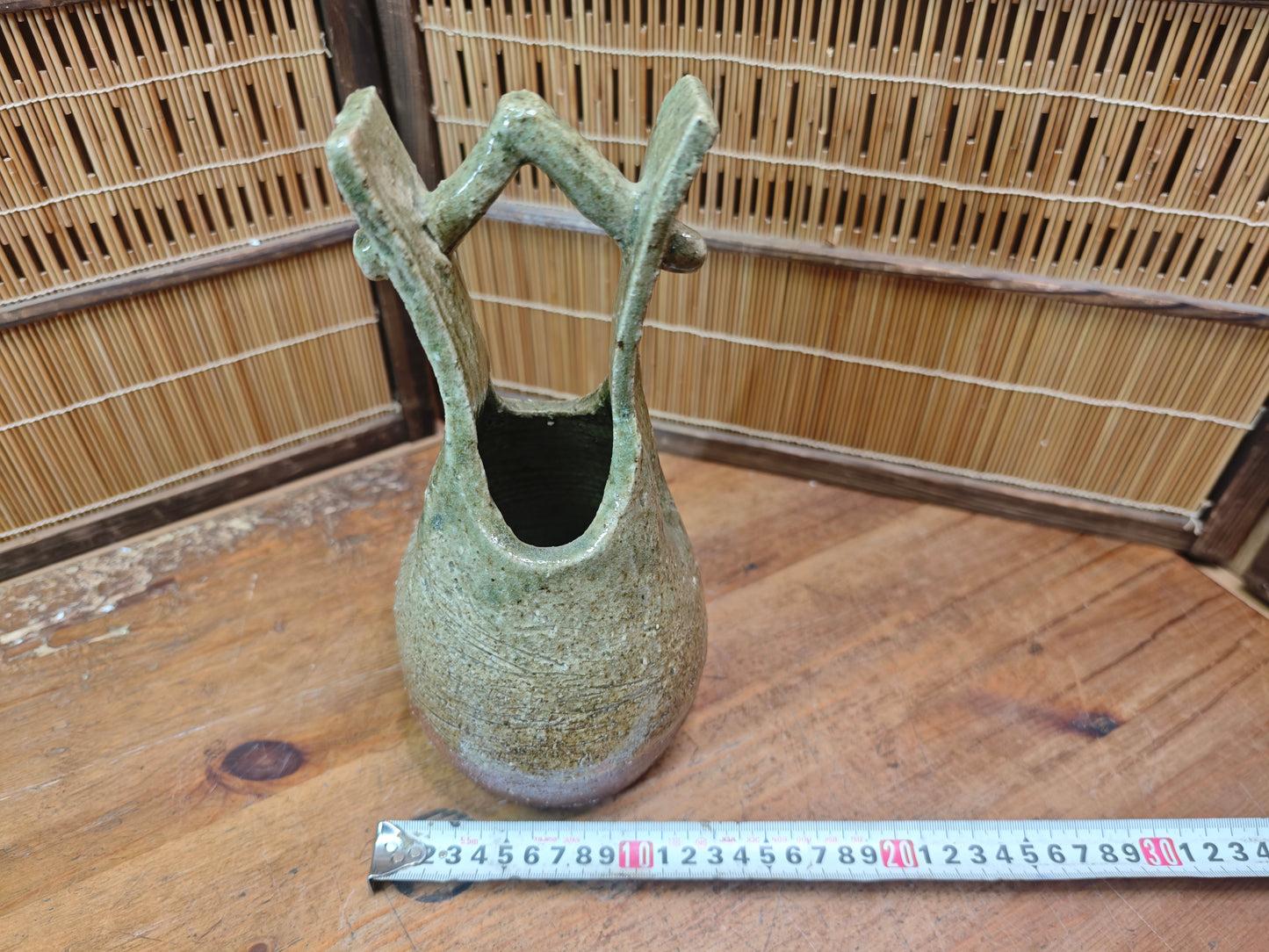 Japanese Bizen Ware Ikebana Vase Vintage Ash Fired Pottery Japan
