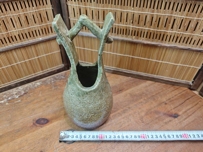 Japanese Bizen Ware Ikebana Vase Vintage Ash Fired Pottery Japan
