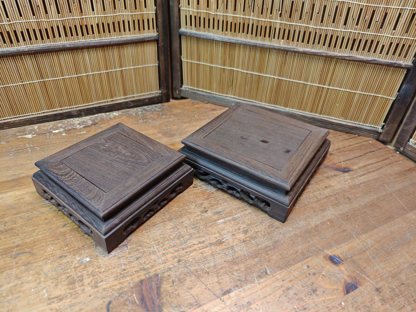 Authentic 1970s Japanese Sakura Bonsai Kadai Display Tables Set of 2