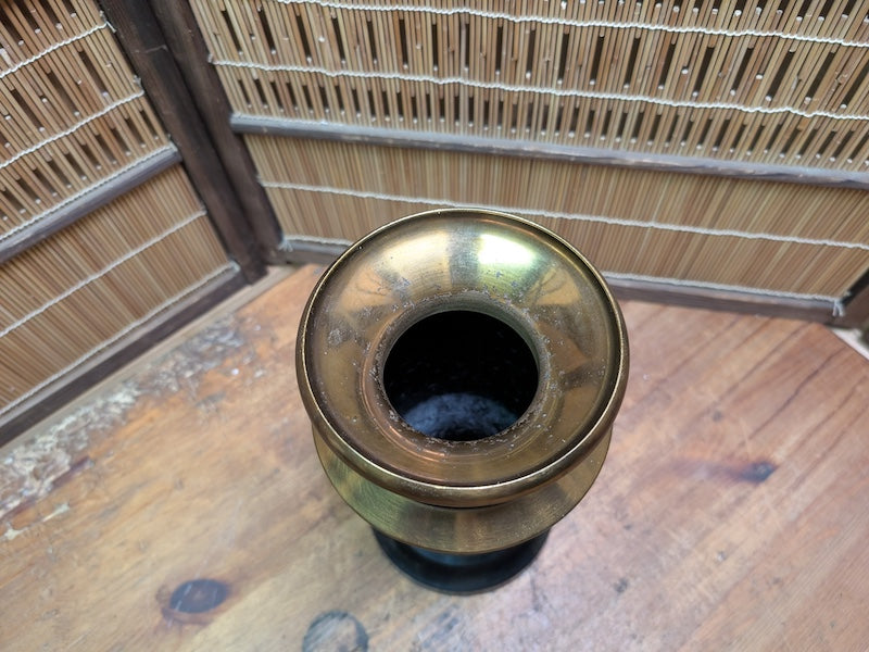 Japanese Vintage Brass Bronze Vase Kamon Emblem Heavy Metal Art