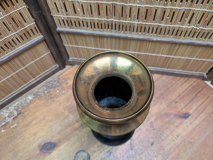 Japanese Vintage Brass Bronze Vase Kamon Emblem Heavy Metal Art