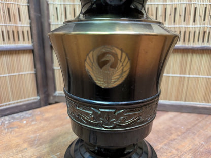 Japanese Vintage Brass Bronze Vase Kamon Emblem Heavy Metal Art