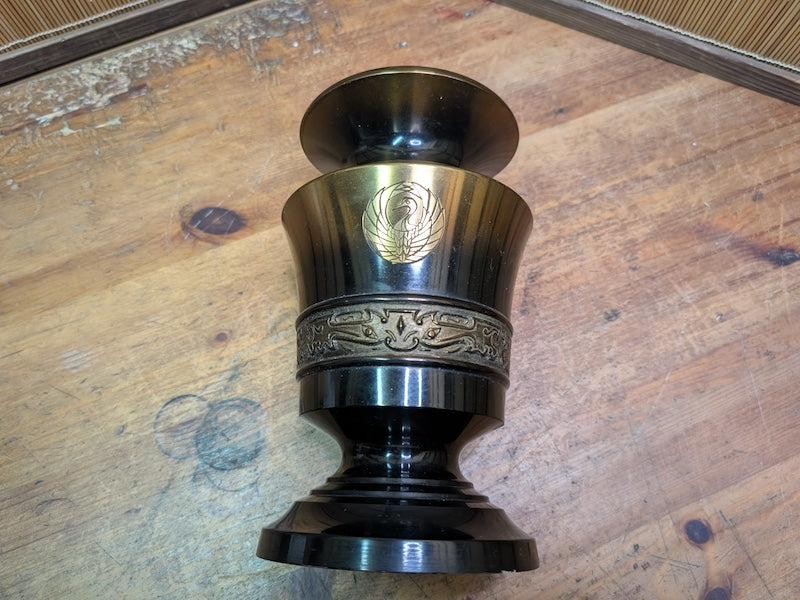 Japanese Vintage Brass Bronze Vase Kamon Emblem Heavy Metal Art