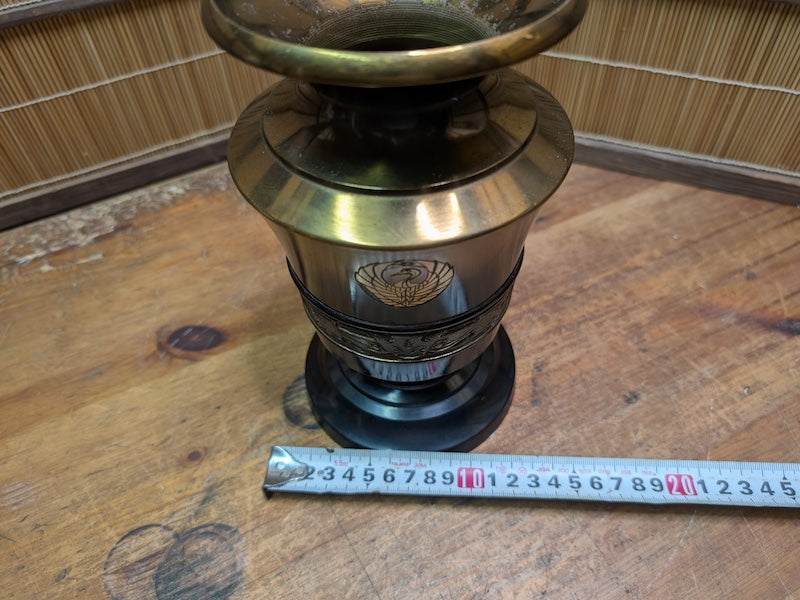 Japanese Vintage Brass Bronze Vase Kamon Emblem Heavy Metal Art