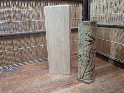 Vintage Japanese Bamboo Motif Ceramic Vase Signed Ikebana Art Pottery