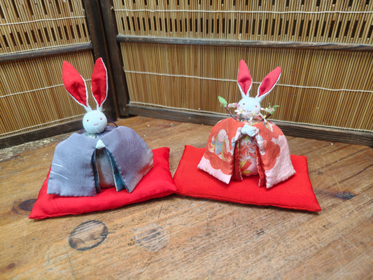 Vintage Japanese Fabric Rabbit Hina Dolls Traditional Set