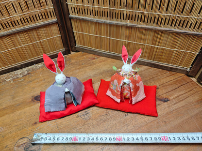 Vintage Japanese Fabric Rabbit Hina Dolls Traditional Set