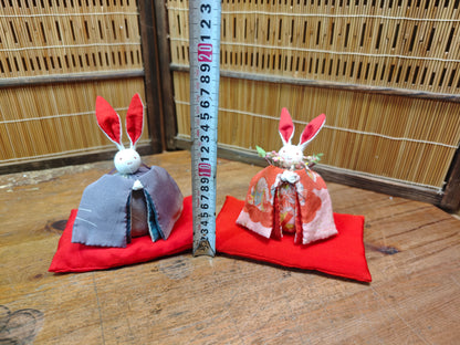Vintage Japanese Fabric Rabbit Hina Dolls Traditional Set