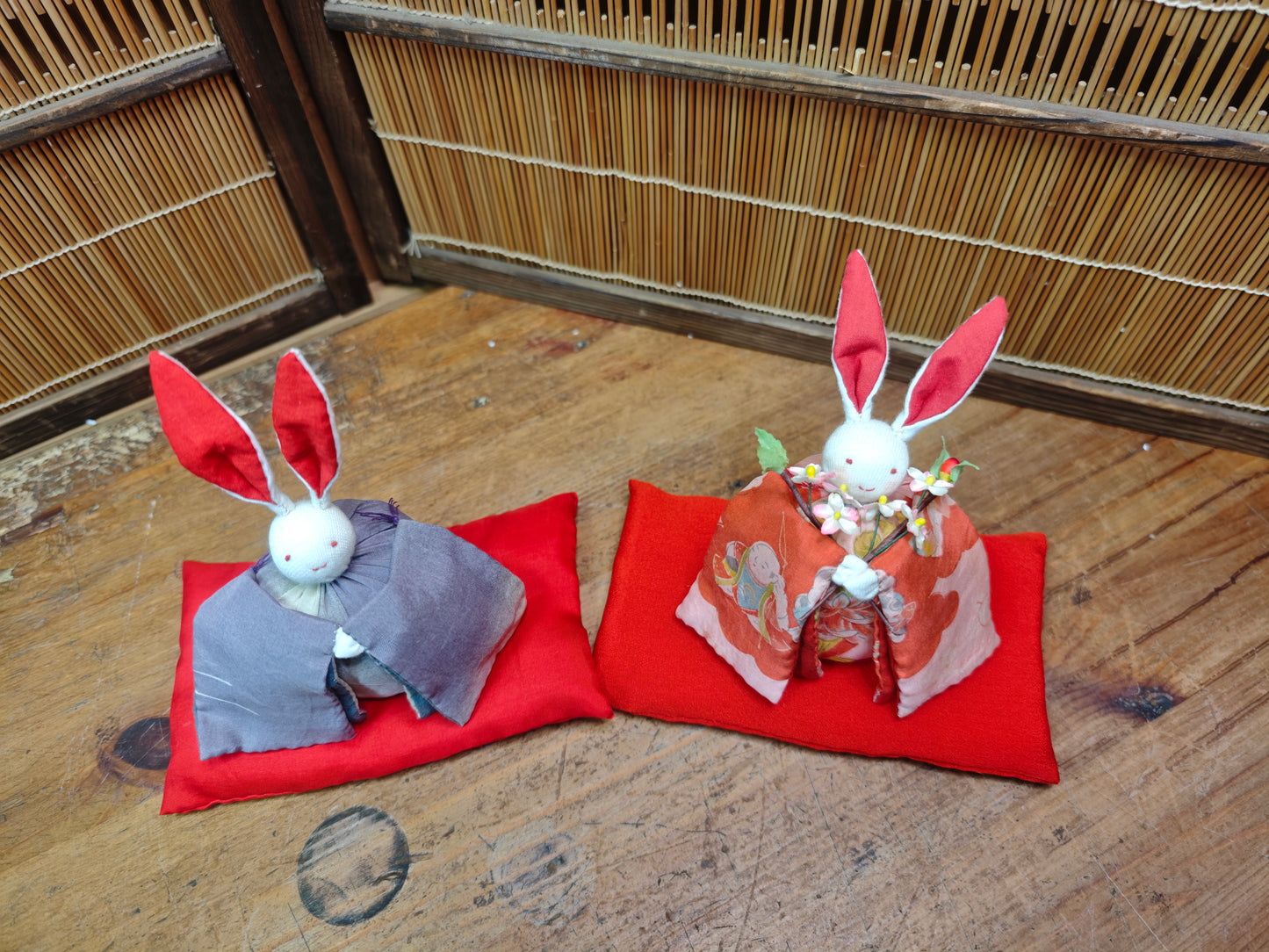 Vintage Japanese Fabric Rabbit Hina Dolls Traditional Set