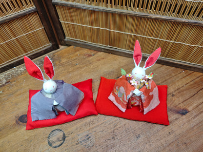 Vintage Japanese Fabric Rabbit Hina Dolls Traditional Set