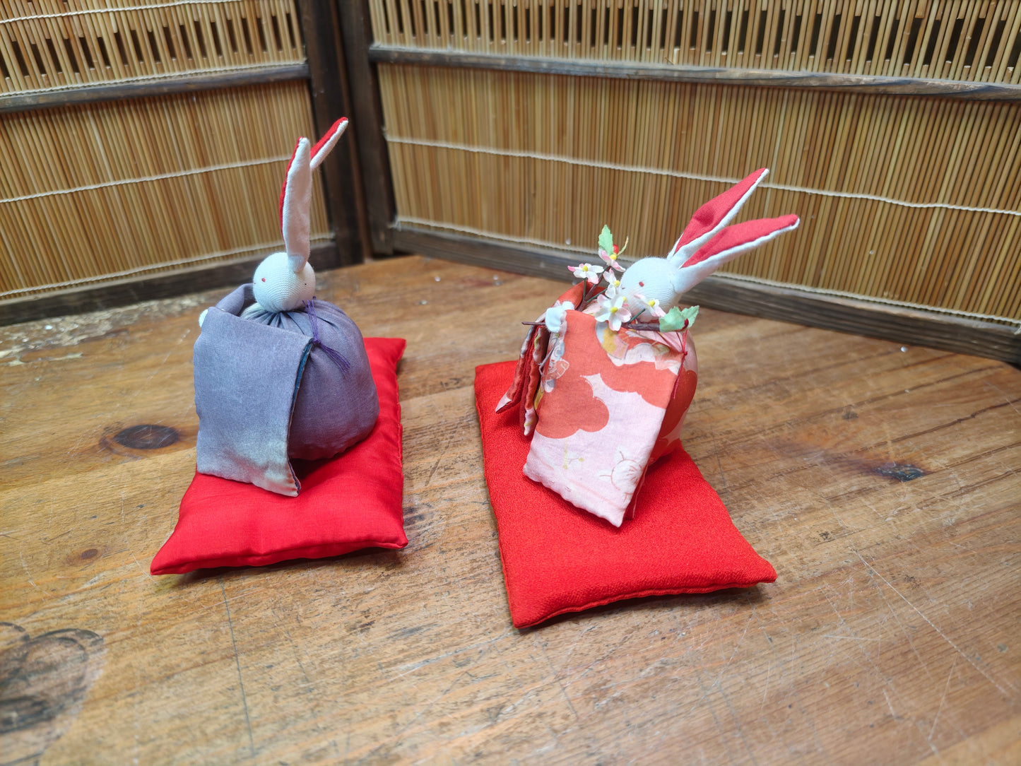 Vintage Japanese Fabric Rabbit Hina Dolls Traditional Set