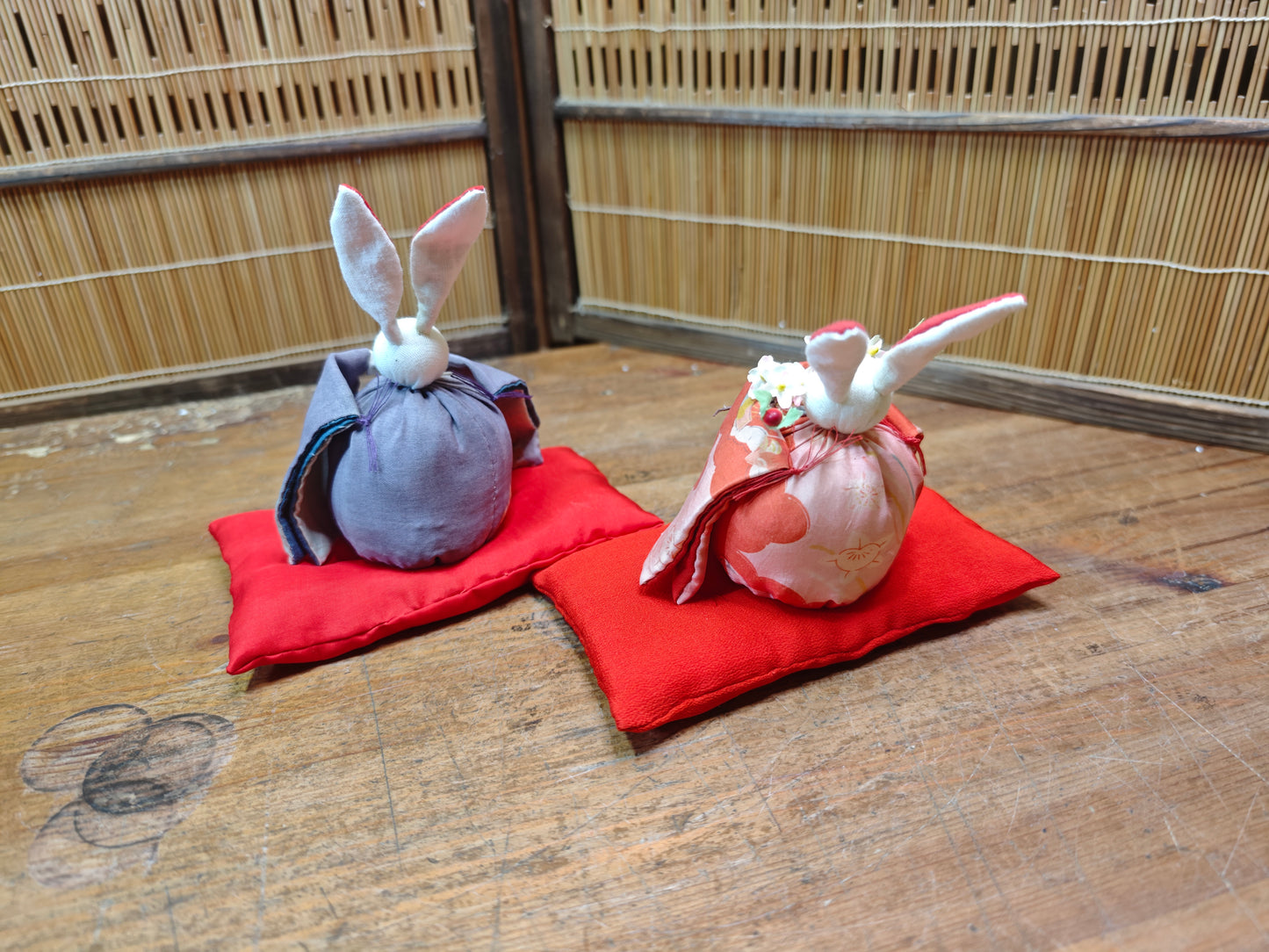 Vintage Japanese Fabric Rabbit Hina Dolls Traditional Set